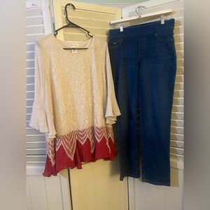 Two piece outfit including Nine West straight leg jeans and a Paisley Vine top